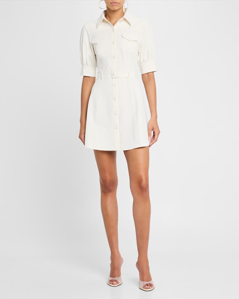 Zillah Puff-Sleeve Belted Mini Shirtdress