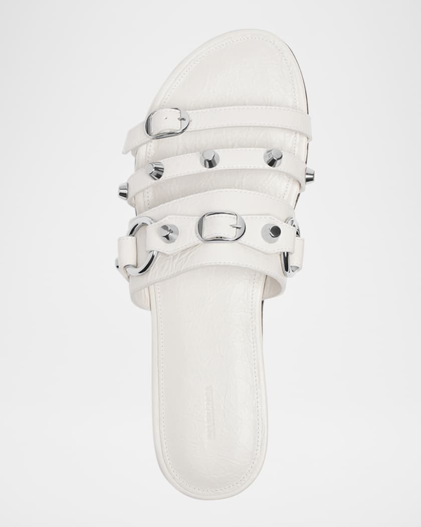 サンダル・ミュール BALENCIAGA CITY SLIDE SANDALS IN ARENA LEATHER Balenciaga City Leather Triple-Band Slide Sandals | Neiman