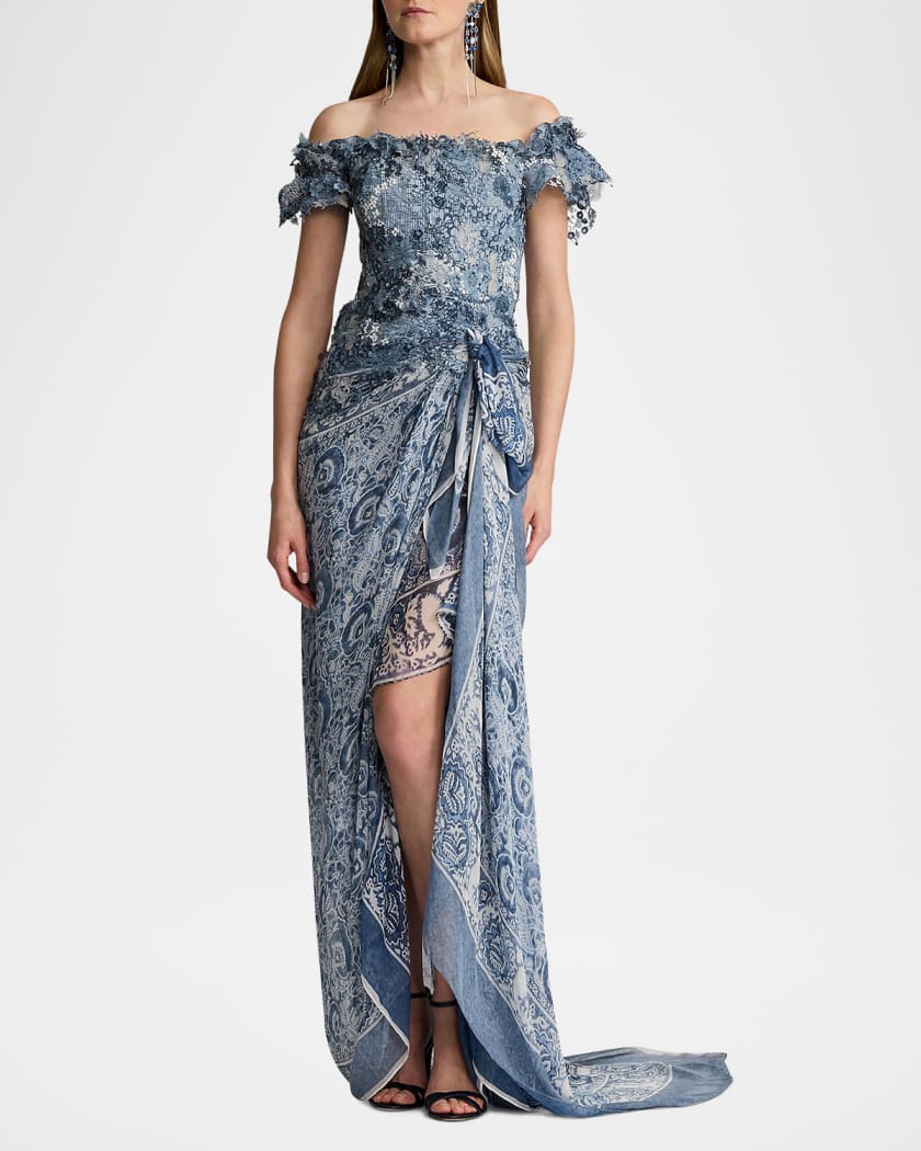 Ivanna Floral Gauze Evening Dress