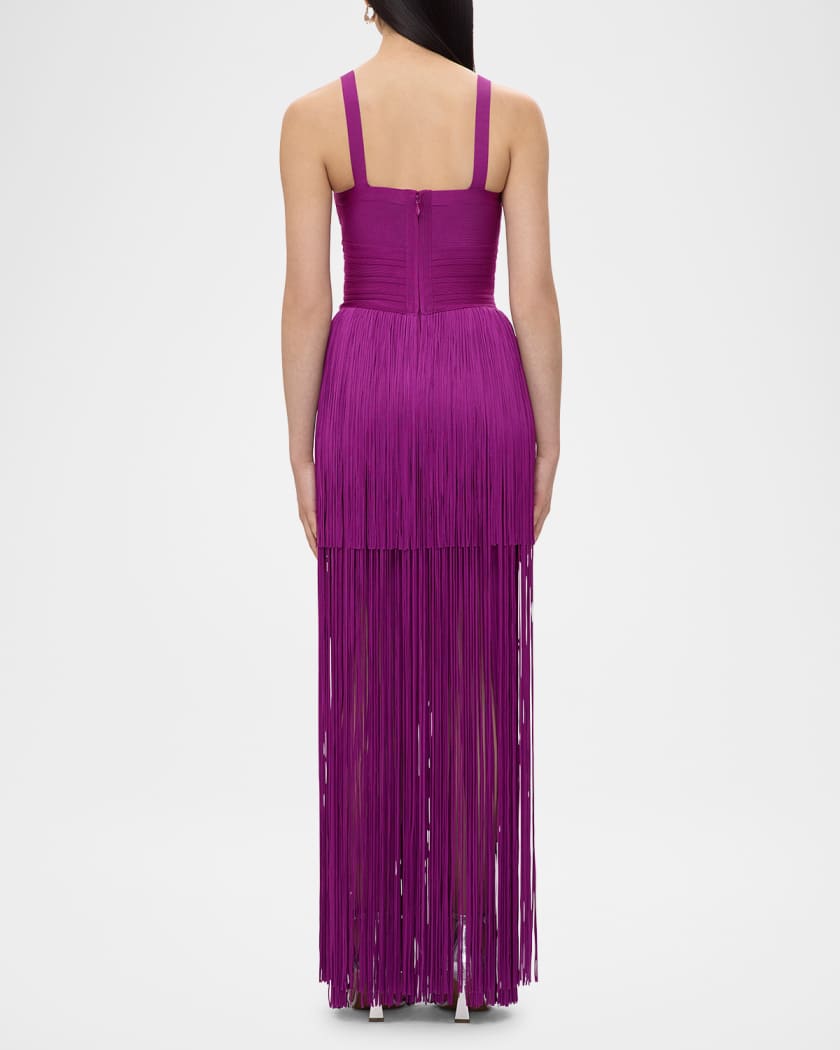 Blanca Tiered Fringe Sleeveless Gown