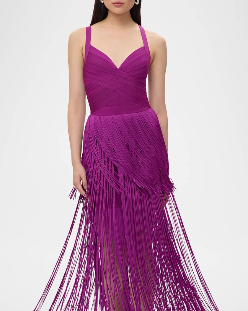 Blanca Tiered Fringe Sleeveless Gown