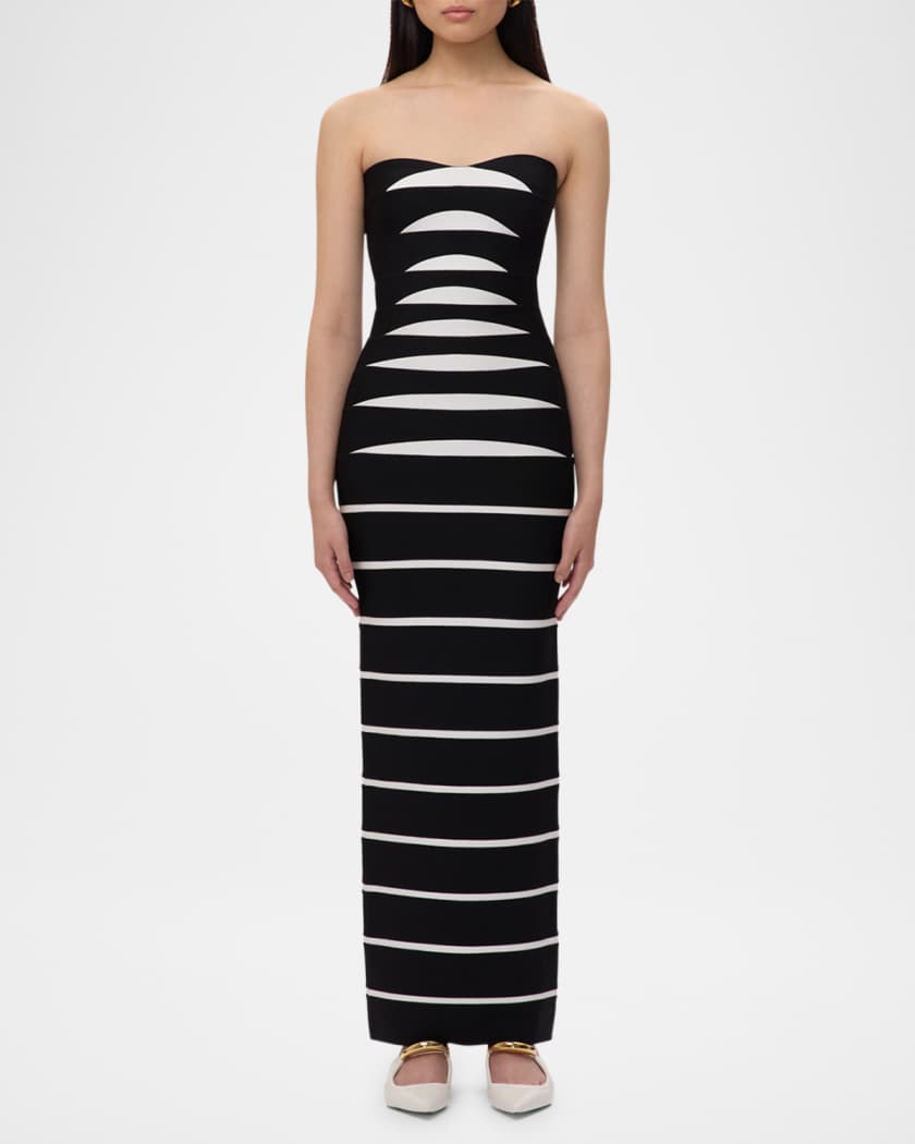 Cameron Strapless Abstract Striped Gown