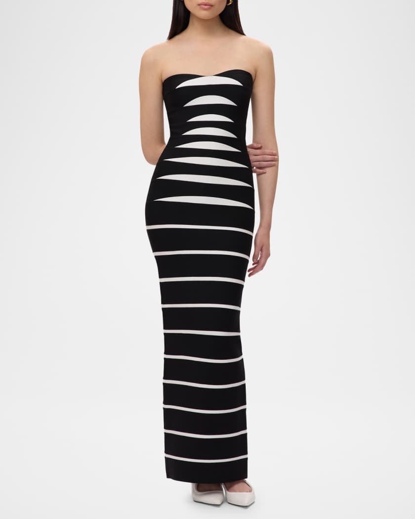 Cameron Strapless Abstract Striped Gown