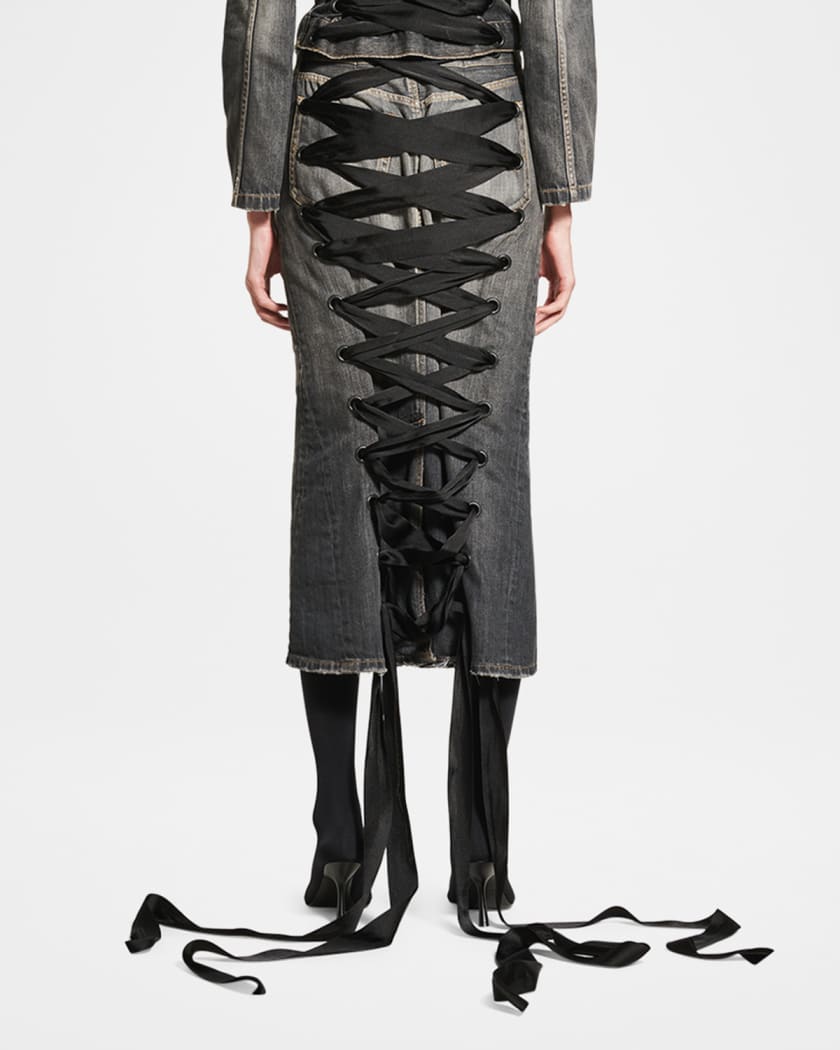【関税＆送料込み】Balenciaga Lace-Up Denim Skirt Balenciaga Lace-Up Denim Midi Skirt | Neiman Marcus