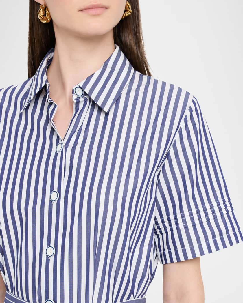 Melanie Flounce Striped Cotton Midi Shirtdress