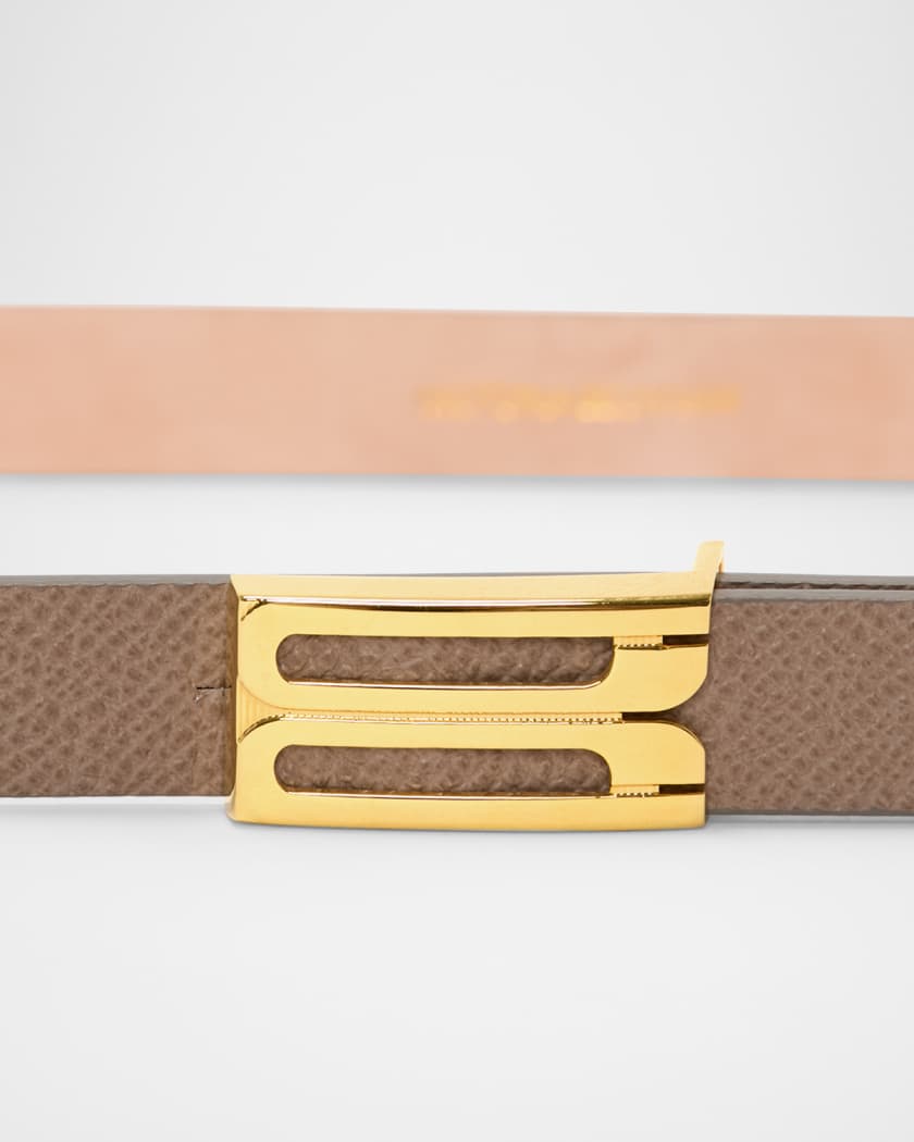 Gold-Plated B-Logo Skinny Leather Belt