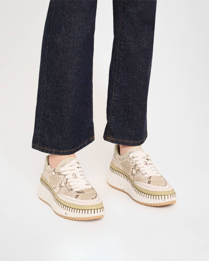 Nama Python-Print Leather Stitch Walking Sneakers