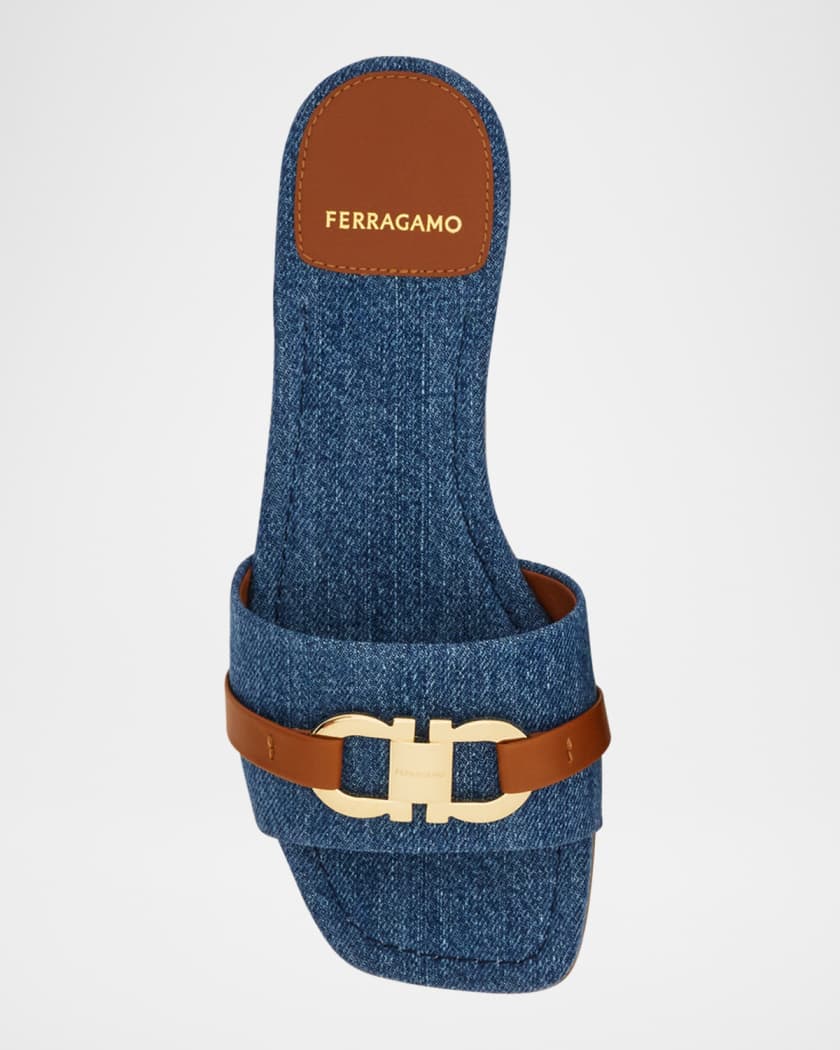Leah Gancini Bit Denim Slide Sandals