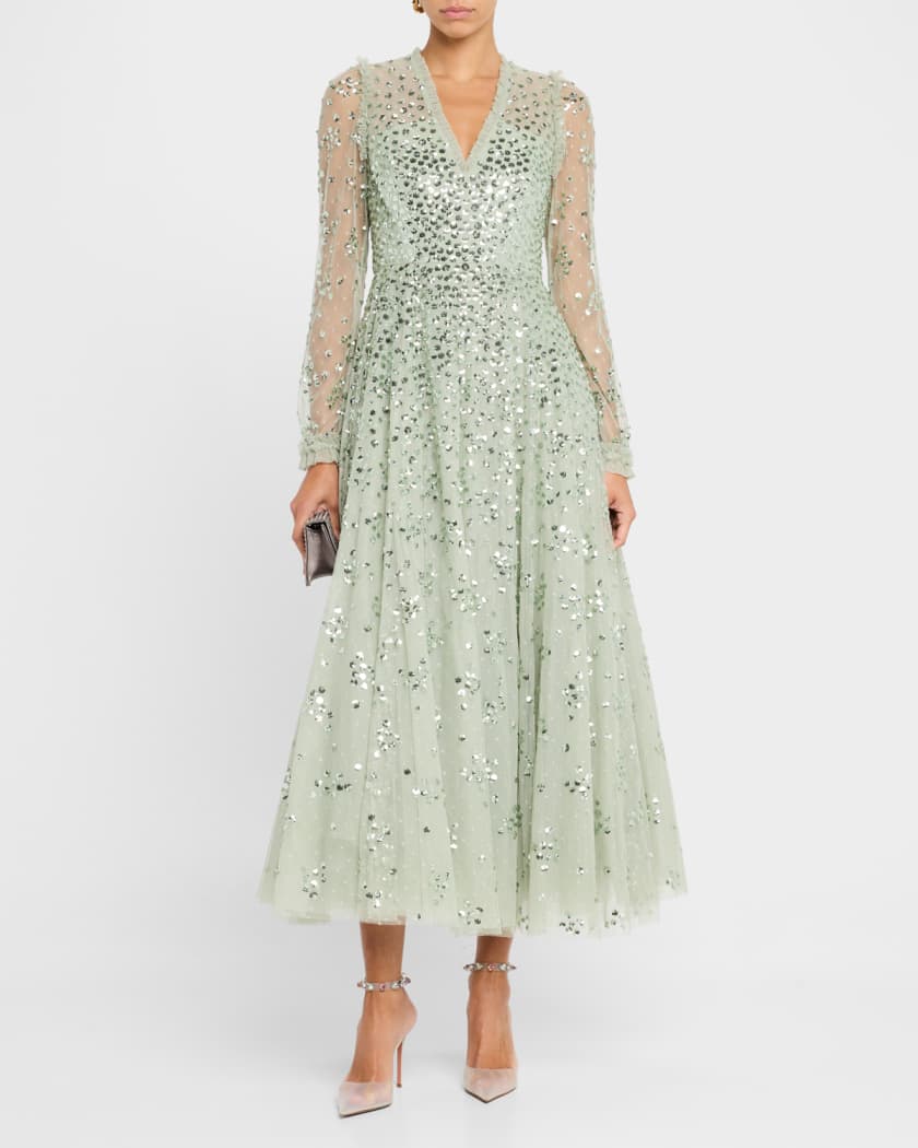 Leila Sequin Dot Tulle Ankle Gown