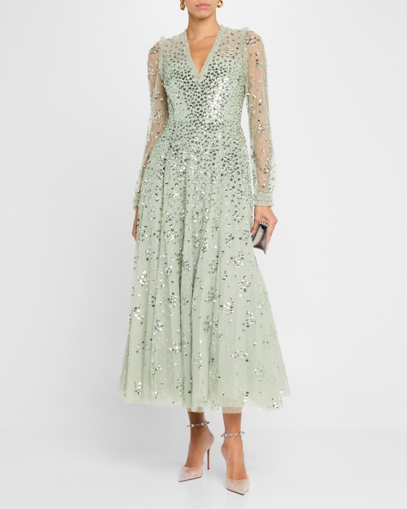 Leila Sequin Dot Tulle Ankle Gown