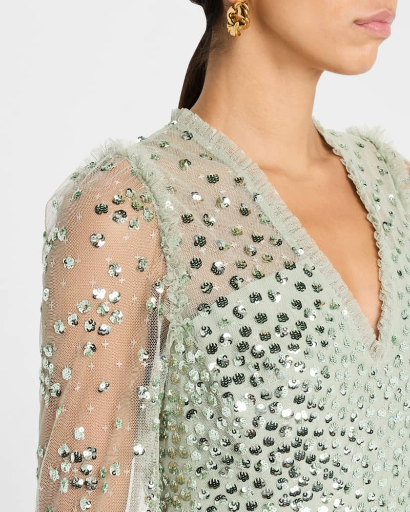 Leila Sequin Dot Tulle Ankle Gown