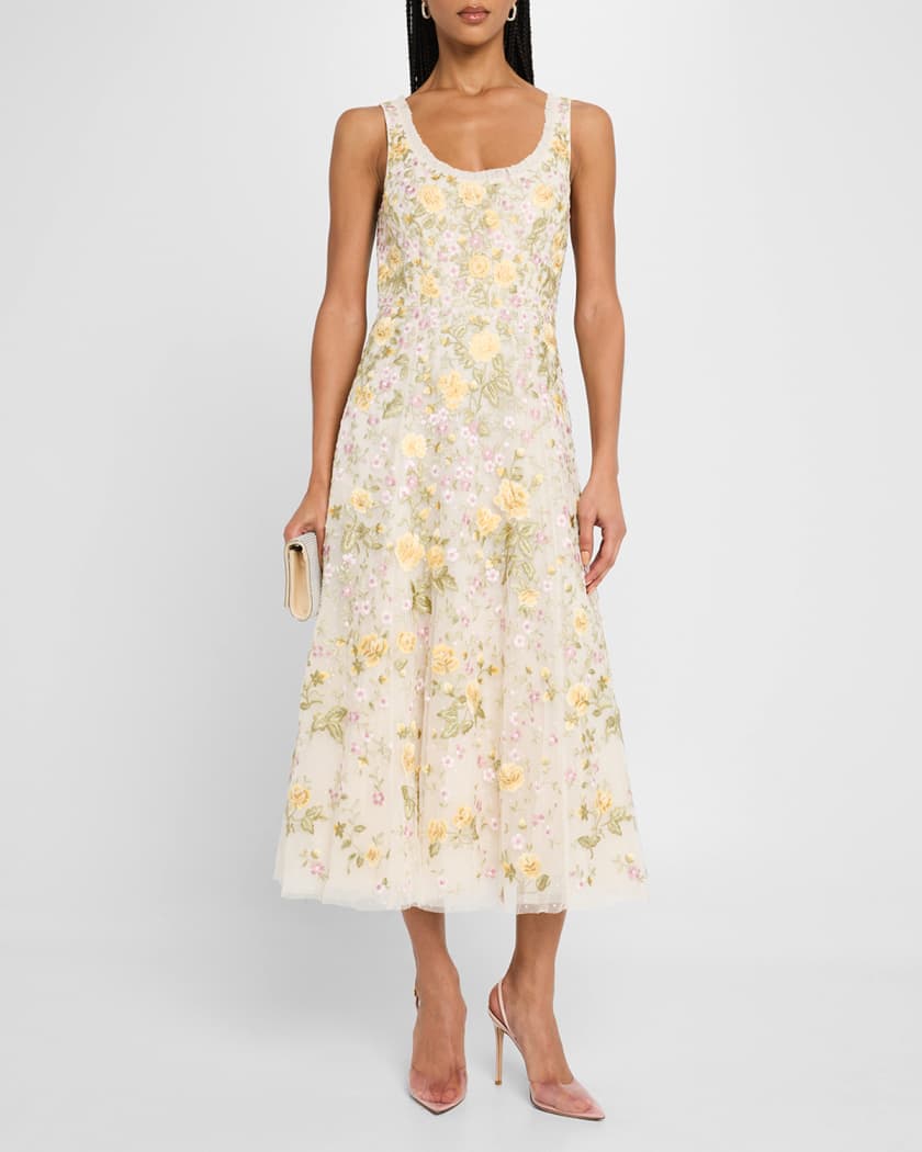 Embroidered Florine Scoop-Neck Ballerina Dress