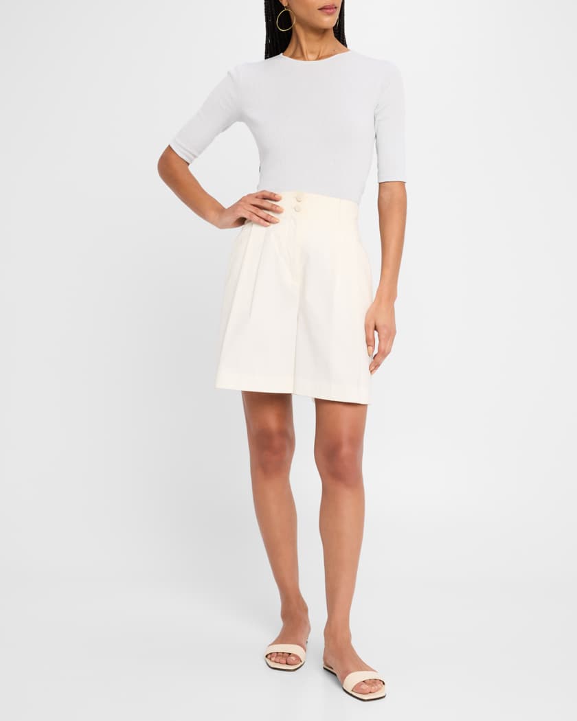 Ribbed Elbow-Sleeve Crewneck Top