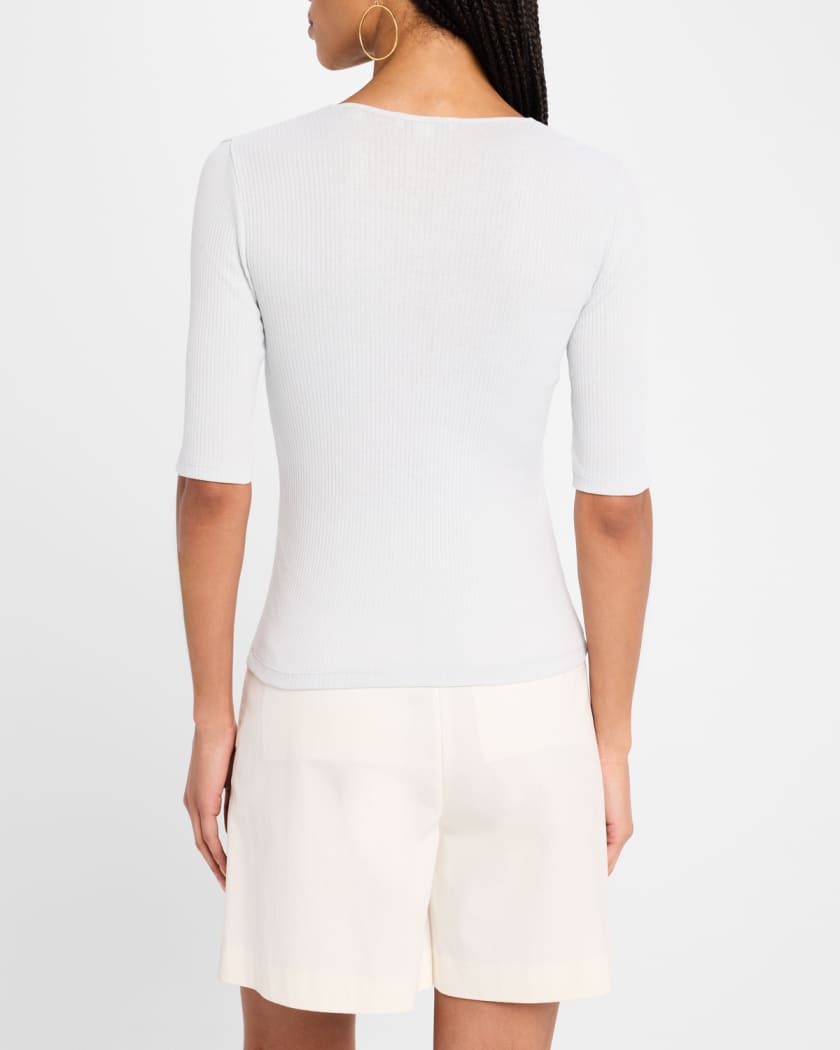 Ribbed Elbow-Sleeve Crewneck Top