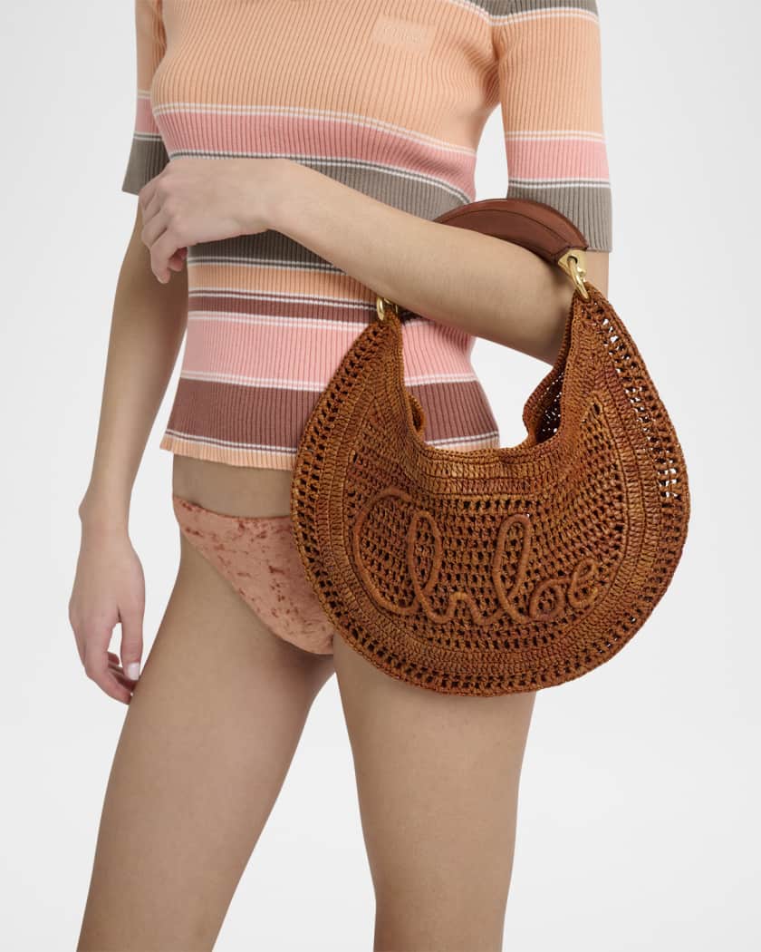 Summer Banana Top-Handle Bag in Crochet Fabric 