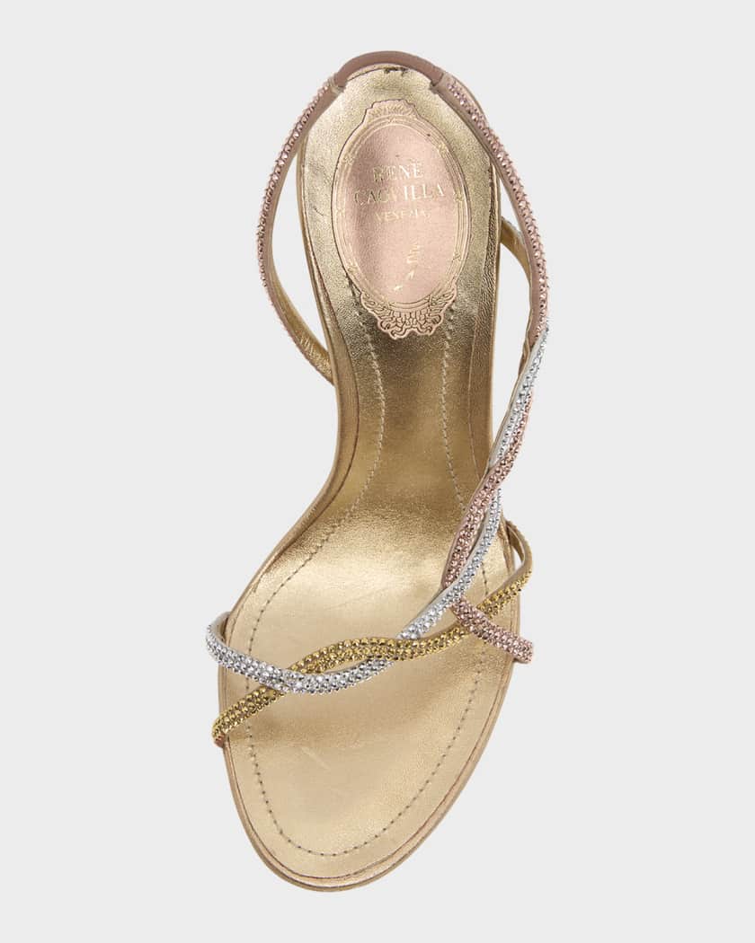 Three-Tone Crystal Satin Braid Halter Sandals