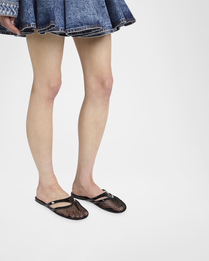 Net Leather Thong Mules
