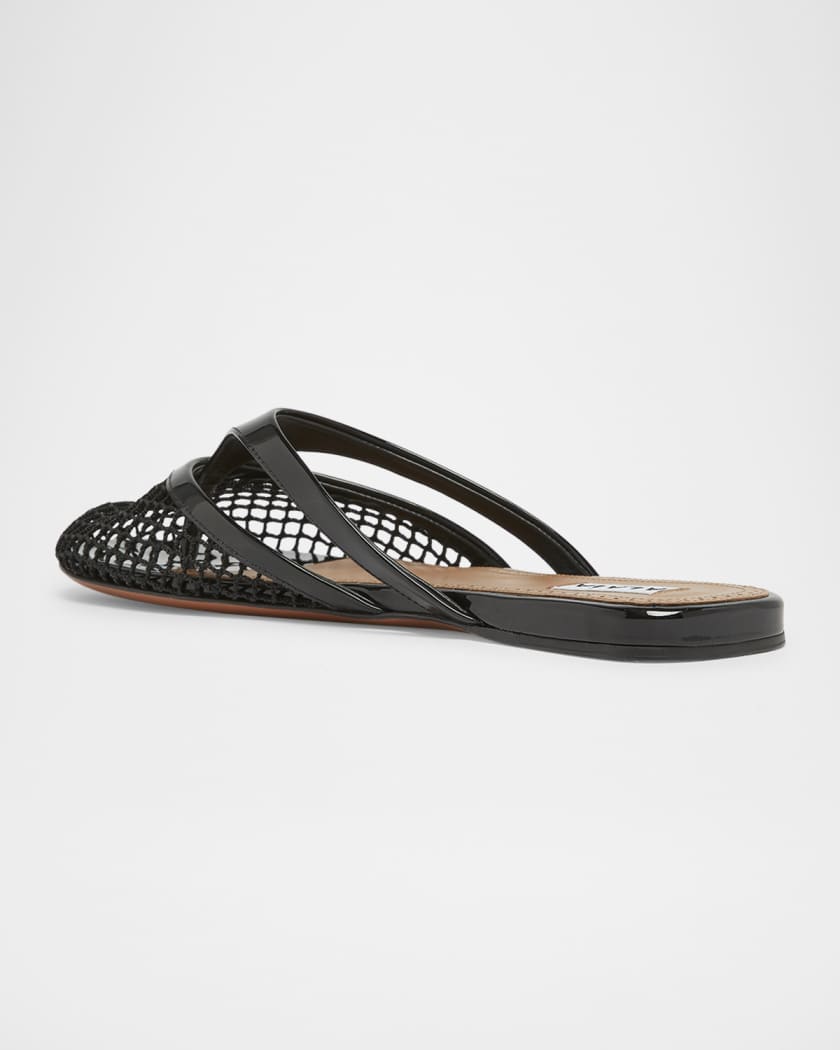Net Leather Thong Mules