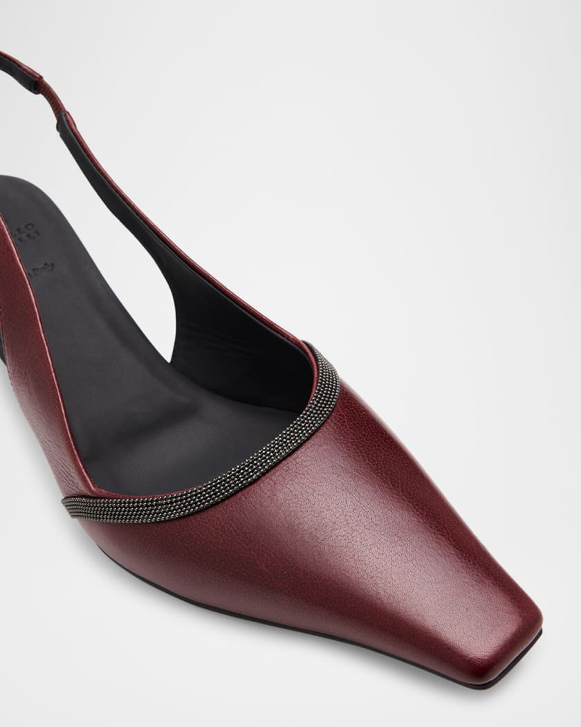 Brunello Cucinelli Leather Monili Slingback Pumps | Neiman