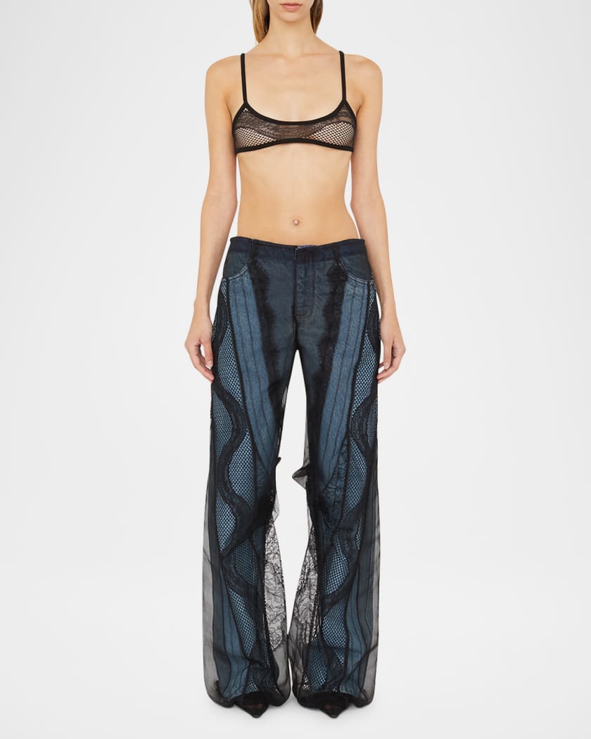 Lace Encased Denim Straight-Leg Jeans