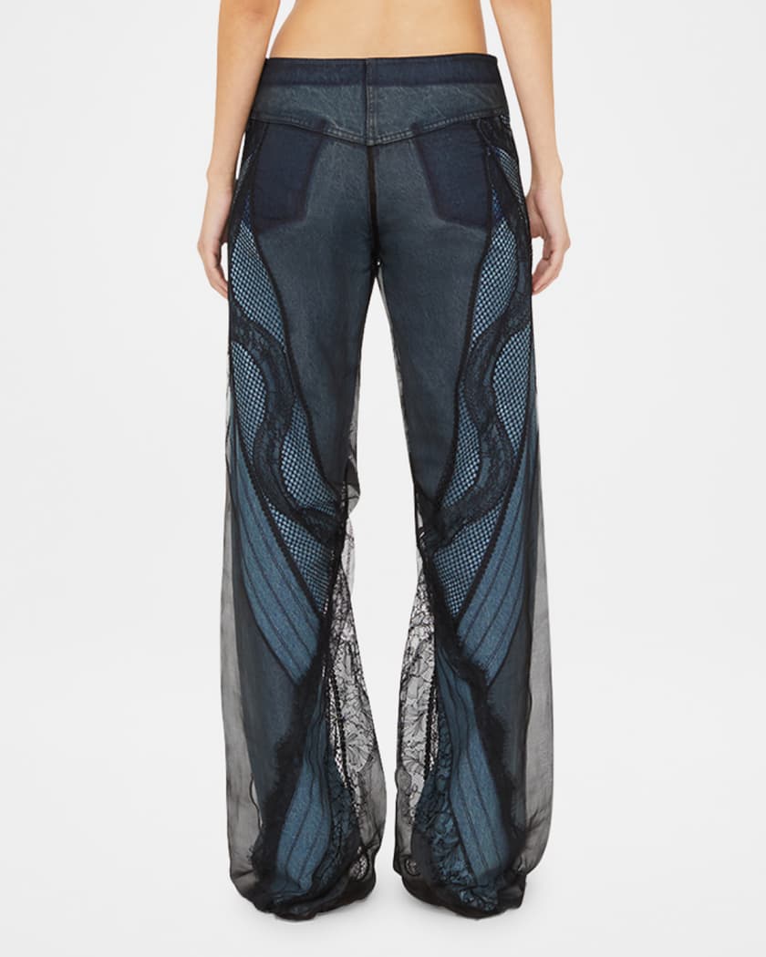 Lace Encased Denim Straight-Leg Jeans