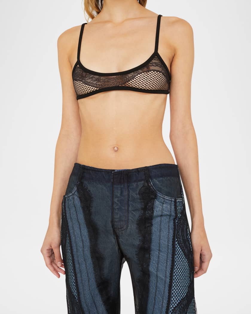 Lace Encased Denim Straight-Leg Jeans