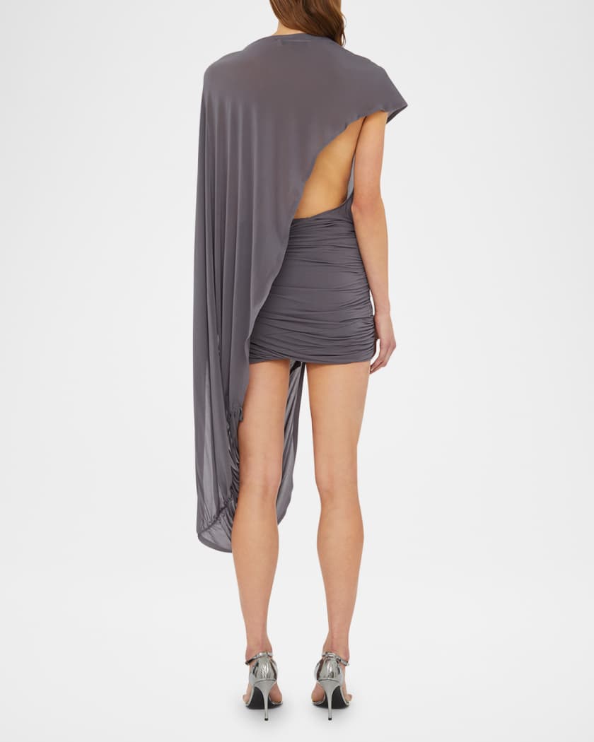 Sculpted Loop Draped Cape Backless Mini Dress
