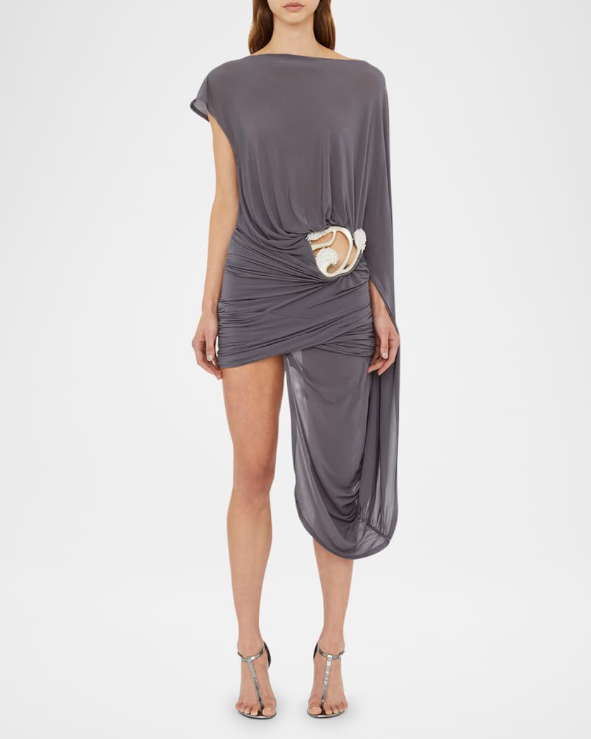 Sculpted Loop Draped Cape Backless Mini Dress