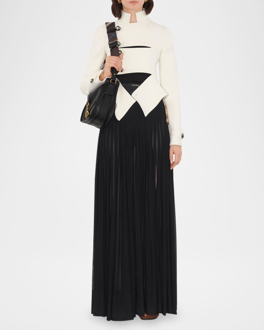 Bar Pleated Maxi Skirt With Belt