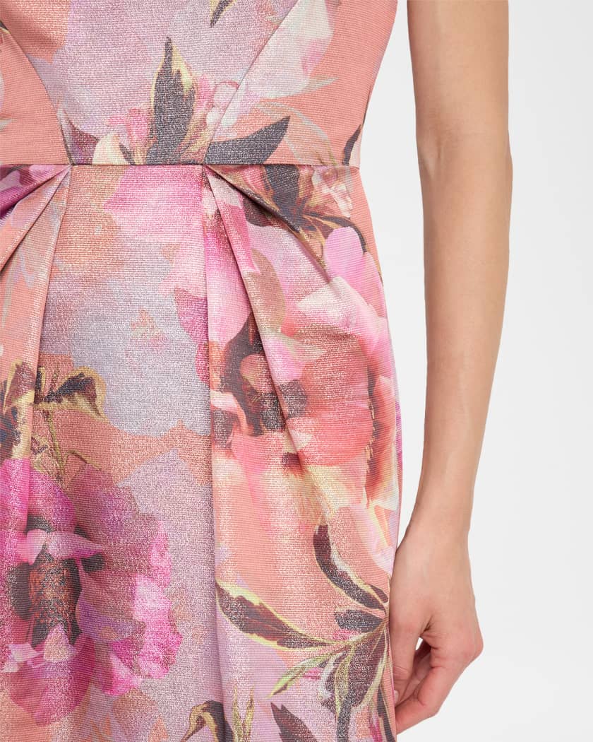 Strapless Floral-Print Shimmer Gown