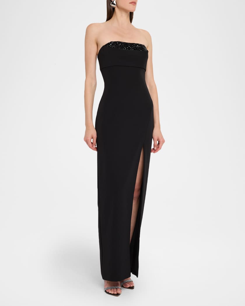 Strapless Crystal-Embellished Column Gown