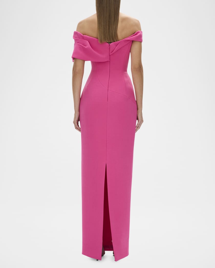 Melody Draped Off-The-Shoulder Column Gown