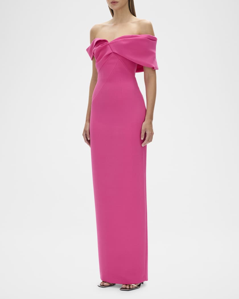 Melody Draped Off-The-Shoulder Column Gown