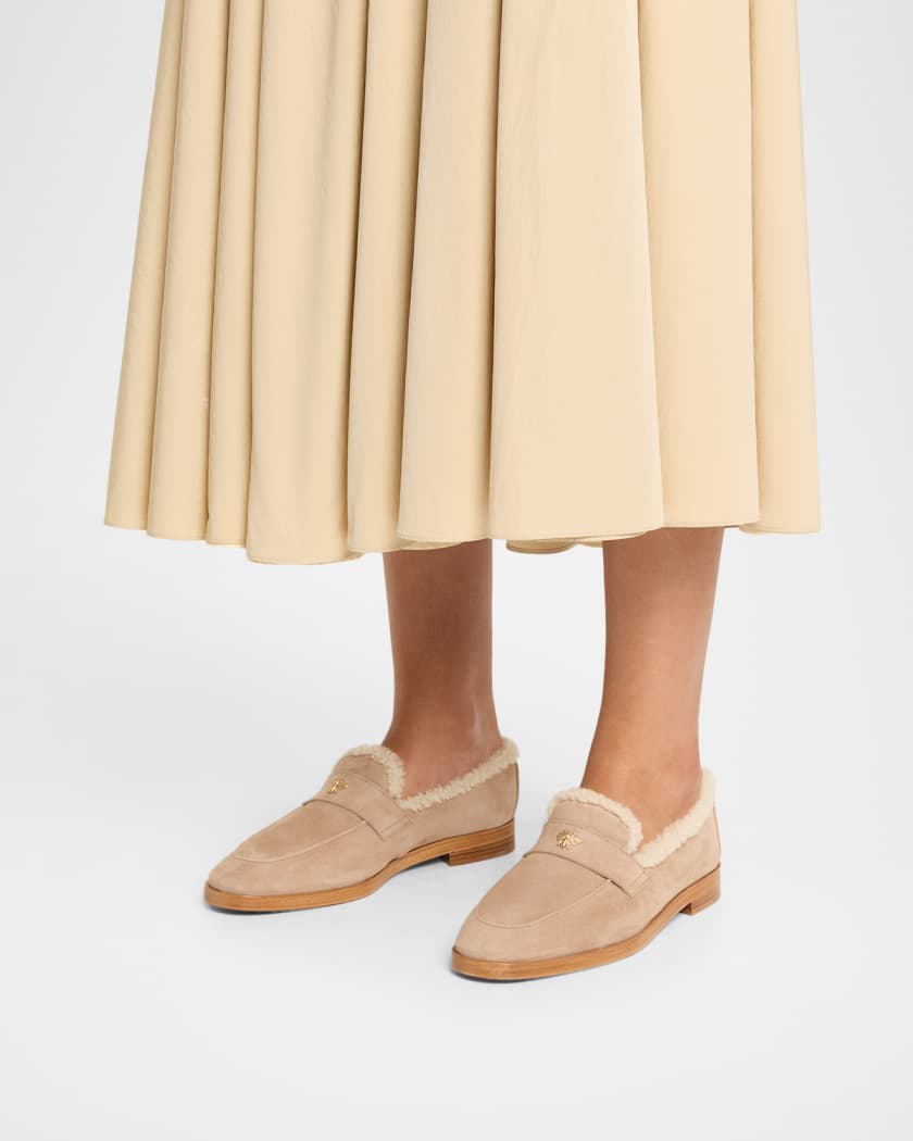 Flaneur Curly Shearling-Lined Suede Loafers