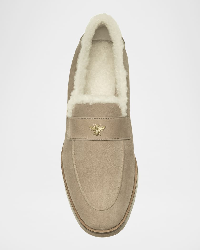Flaneur Curly Shearling-Lined Suede Loafers