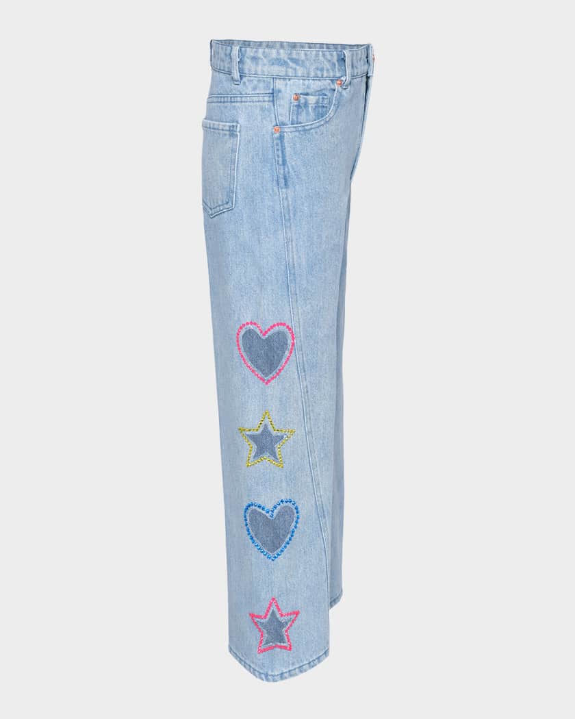 Girl's Jeans W/ Hearts & Stars Cut Outs, Size 4-14