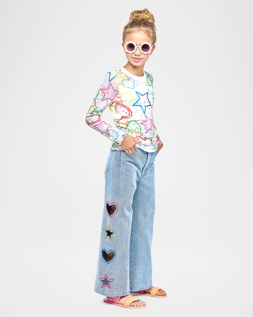 Girl's Jeans W/ Hearts & Stars Cut Outs, Size 4-14