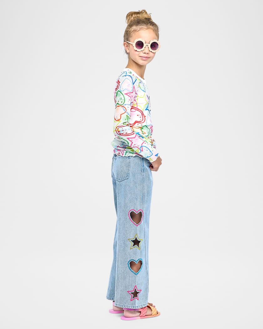 Girl's Jeans W/ Hearts & Stars Cut Outs, Size 4-14