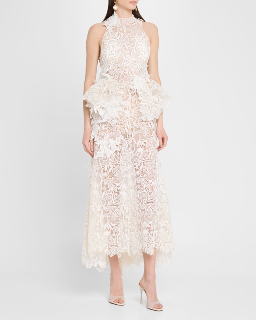 Nomad High-Low Floral Lace Halter Gown