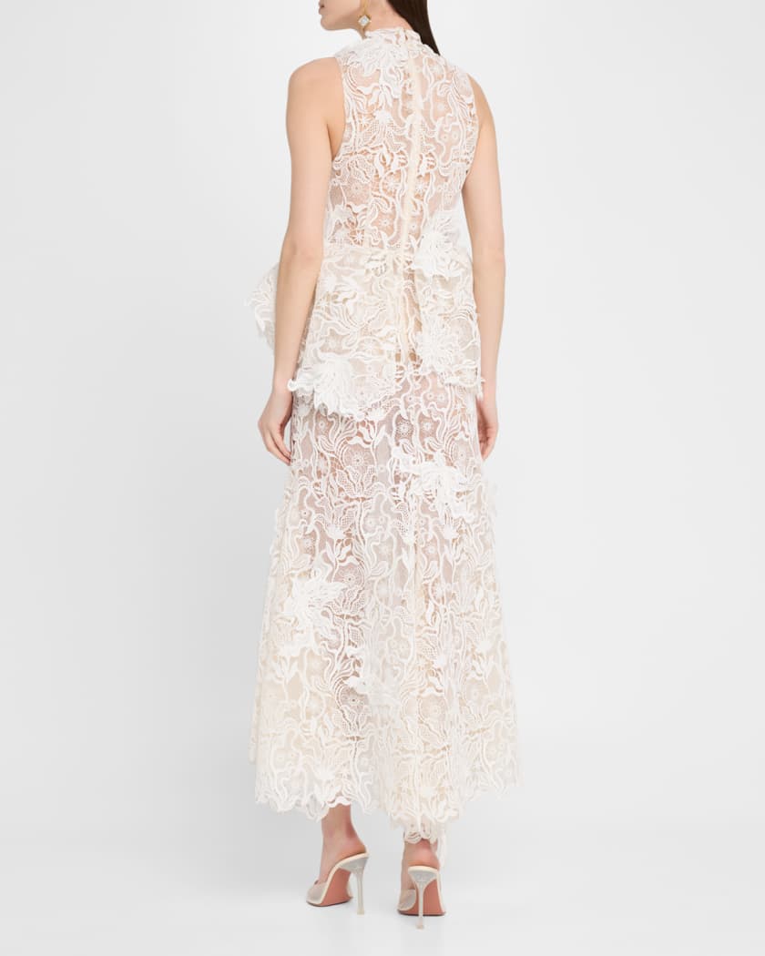 Nomad High-Low Floral Lace Halter Gown