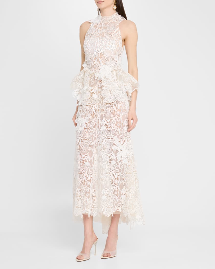 Nomad High-Low Floral Lace Halter Gown