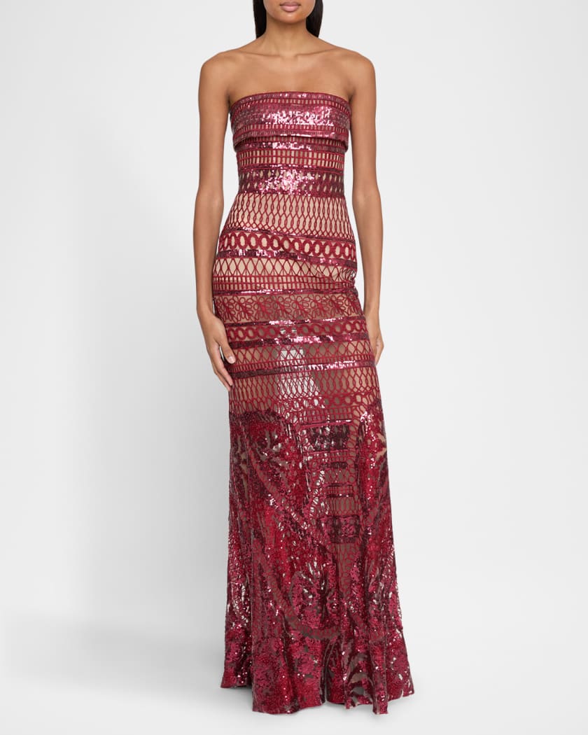 Strapless Embroidered Tulle Gown