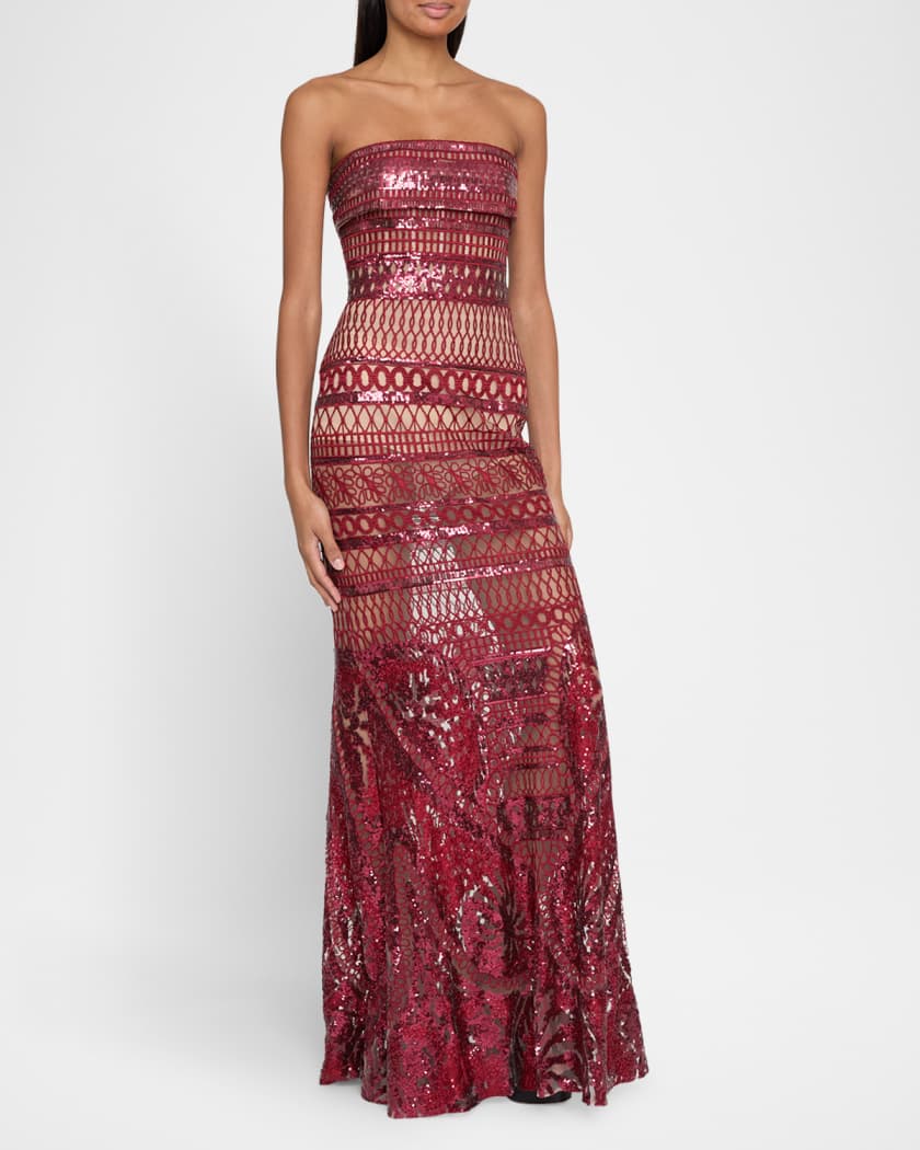 Strapless Embroidered Tulle Gown