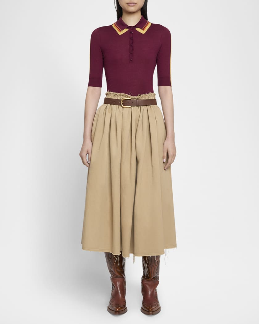 Chiara Frayed Poplin Midi Skirt