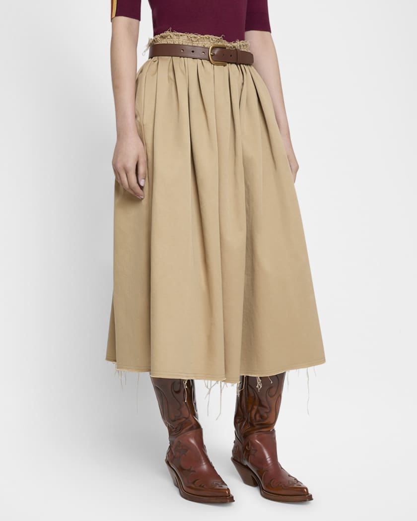 Chiara Frayed Poplin Midi Skirt