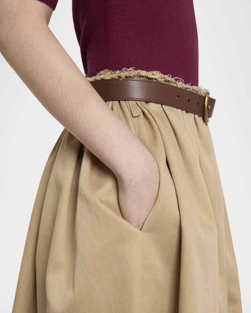 Chiara Frayed Poplin Midi Skirt