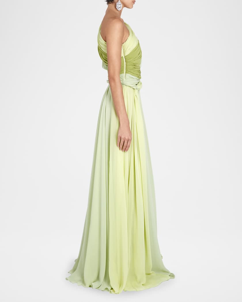 Giambattista Valli Draped One-Shoulder Multi-Color Silk Slit Giambattista Valli Draped One-Shoulder Multi-Color Silk Slit