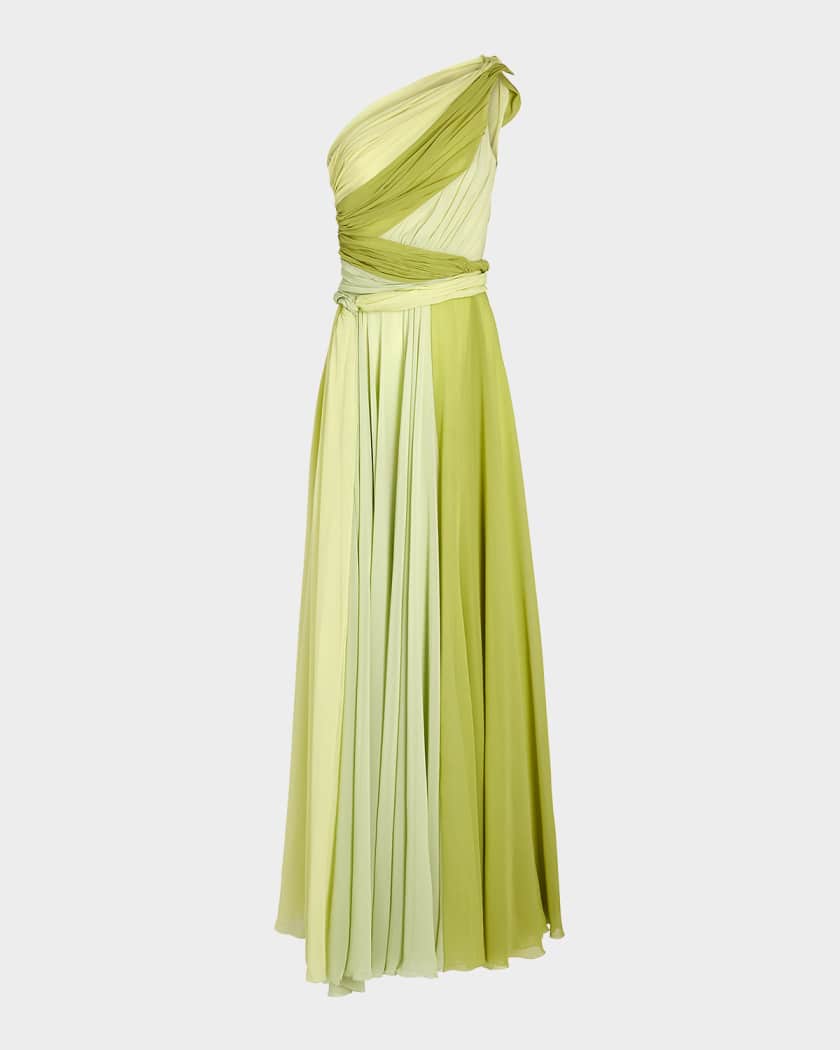 Giambattista Valli Draped One-Shoulder Multi-Color Silk Slit Giambattista Valli Draped One-Shoulder Multi-Color Silk Slit