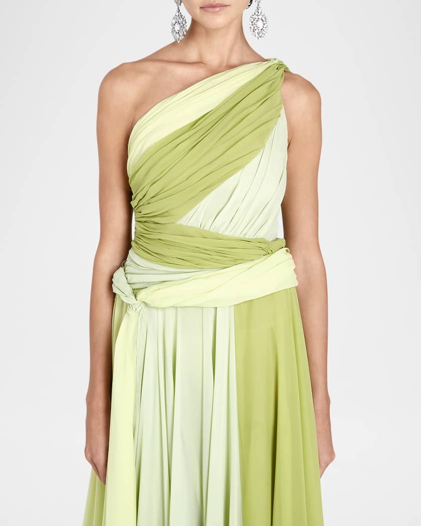 Giambattista Valli Draped One-Shoulder Multi-Color Silk Slit Giambattista Valli Draped One-Shoulder Multi-Color Silk Slit