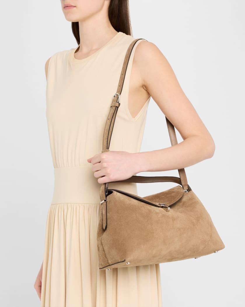 T Lock Suede Top-Handle Bag